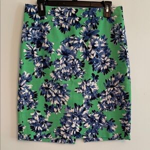 J. Crew Green and Blue Floral Pencil Skirt
